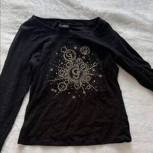 Roberto Cavalli Black Long Sleeve Tee with Silver Accents